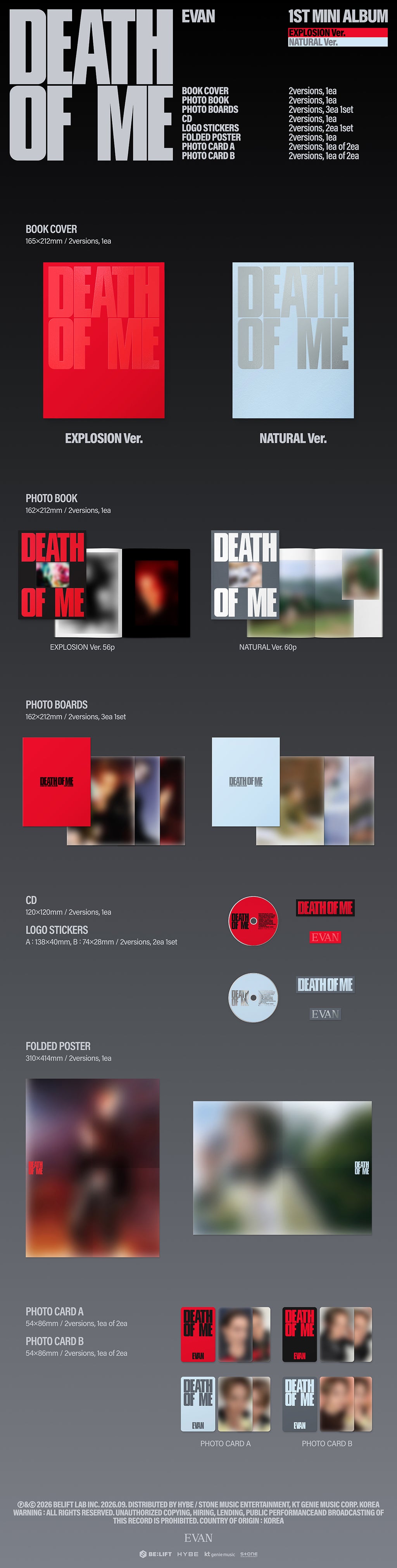 EVAN 1st Mini Album DEATH OF ME EXPLOSION Ver. / NATURAL Ver.