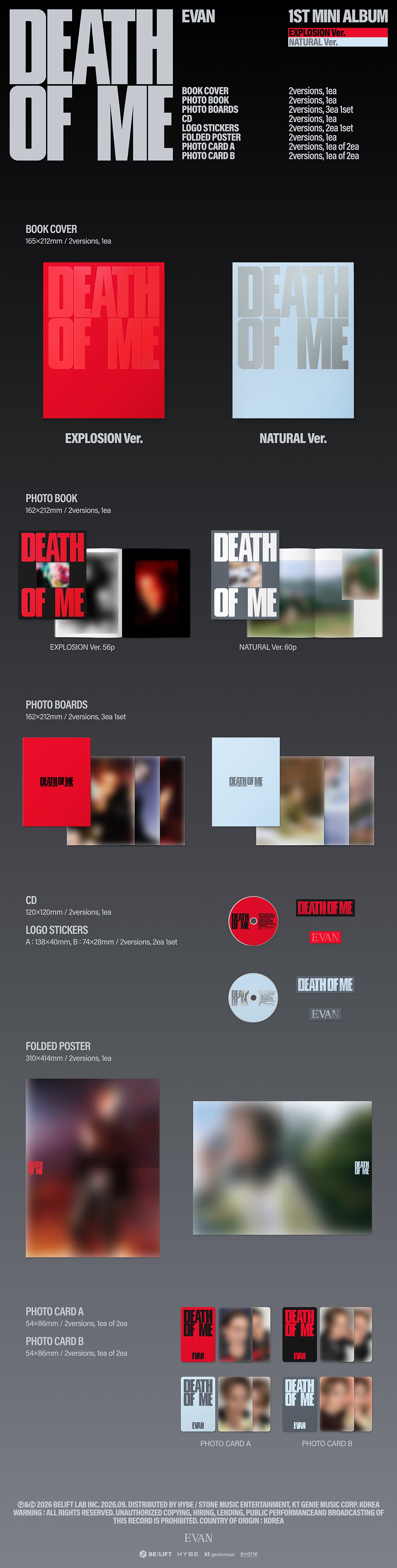 EVAN 1st Mini Album DEATH OF ME EXPLOSION Ver. / NATURAL Ver.